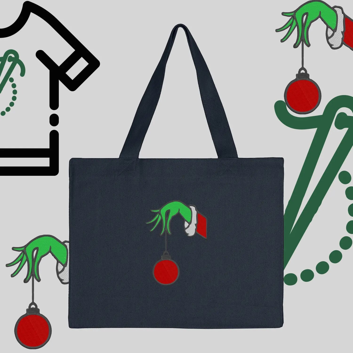 Torba bawełniana "Grinch Bombka"-haft komputerowy, styl z przesłaniem Haft z radości
