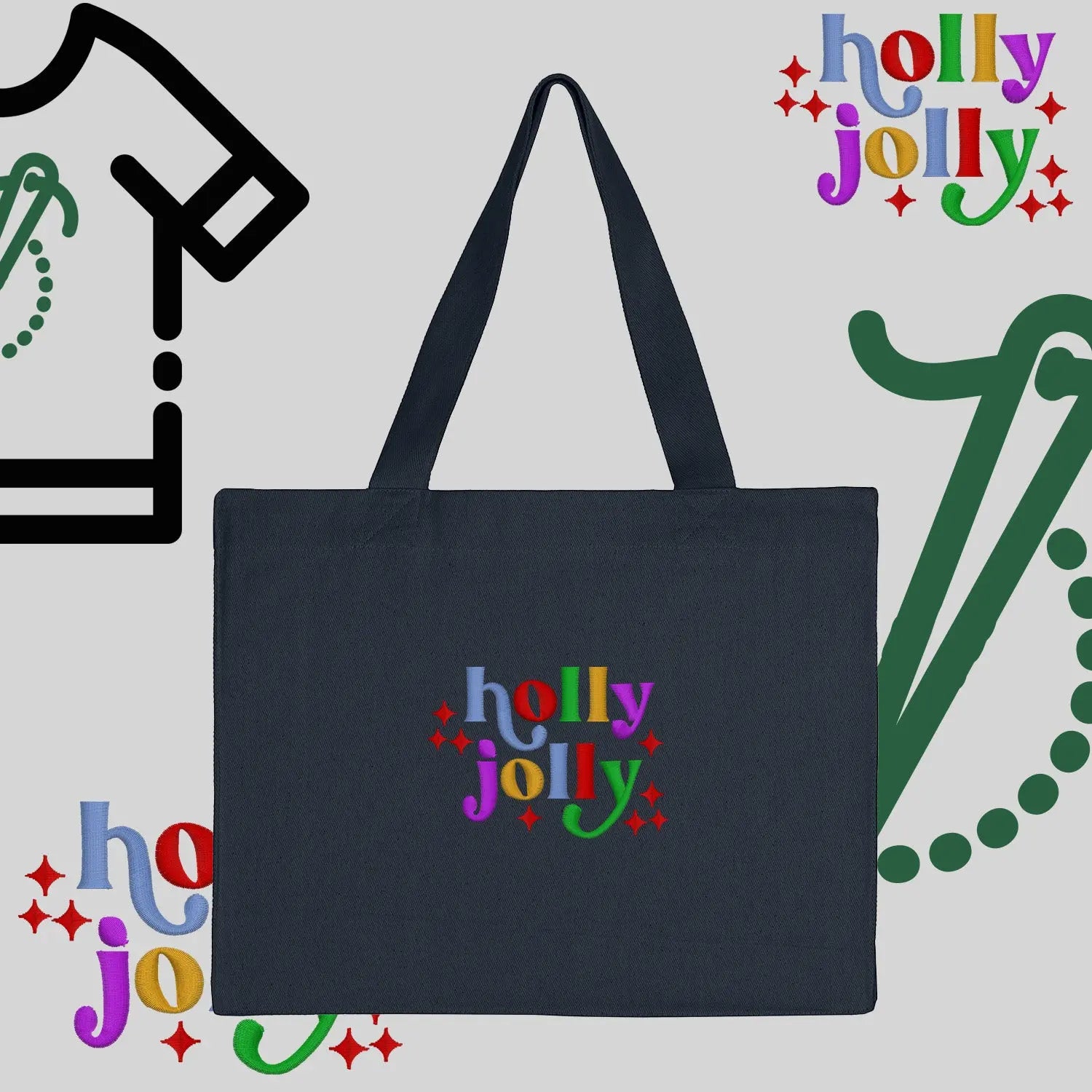 Torba bawełniana "Holly Jolly"-haft komputerowy, styl z przesłaniem Haft z radości
