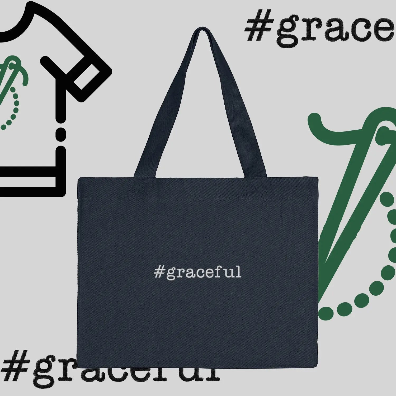 Torba bawełniana "#graceful"-haft komputerowy, styl z przesłaniem Haft z radości