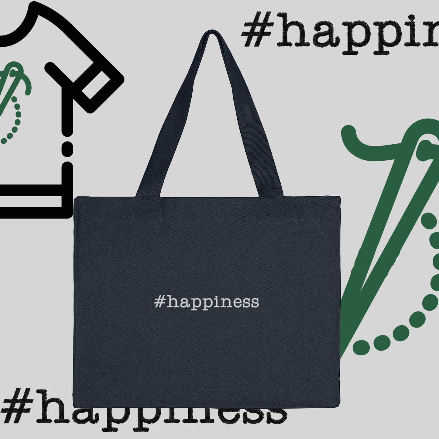 Torba bawełniana "#happiness"-haft komputerowy, styl z przesłaniem
