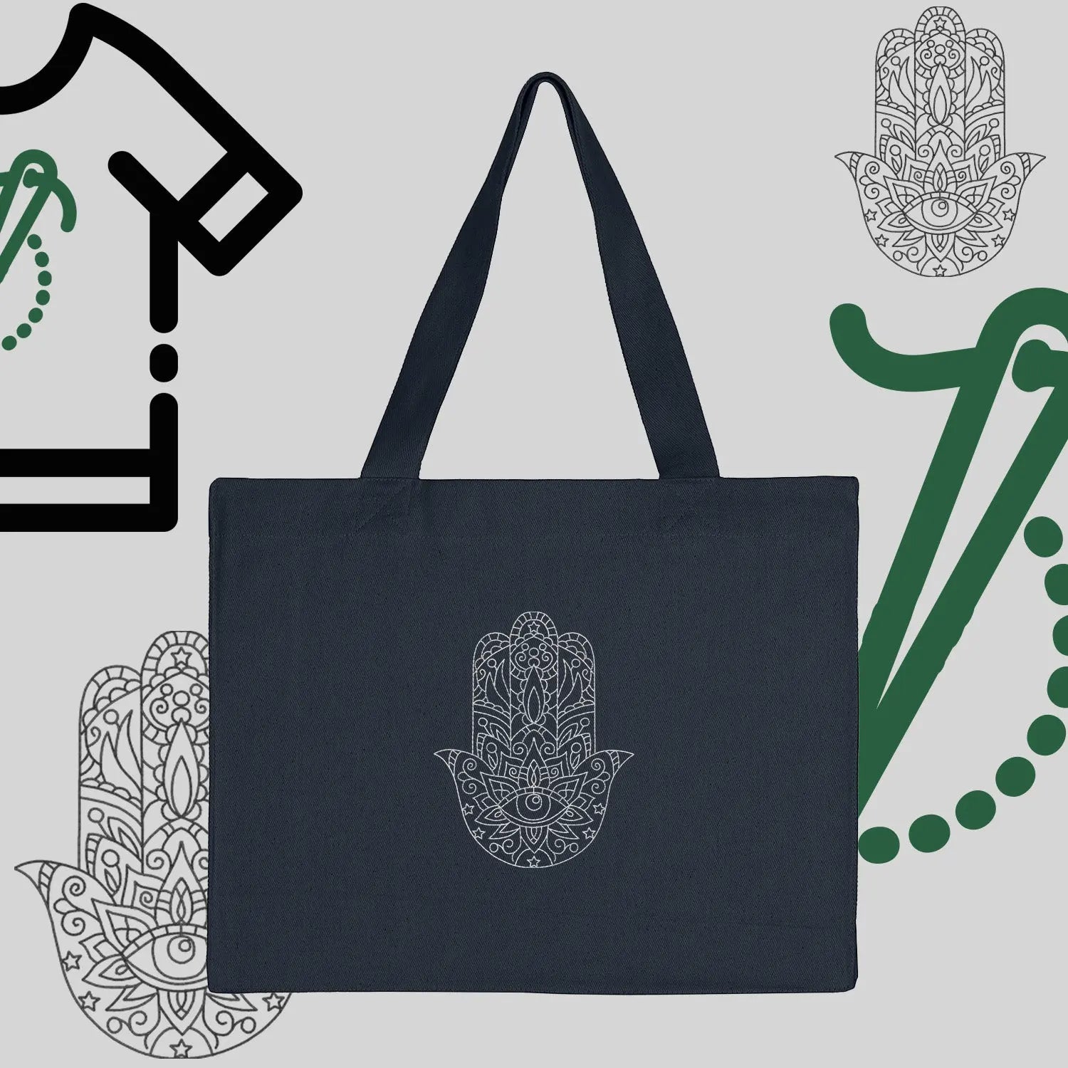 Torba bawełniana "Hamsa"-haft komputerowy, styl z przesłaniem Haft z radości