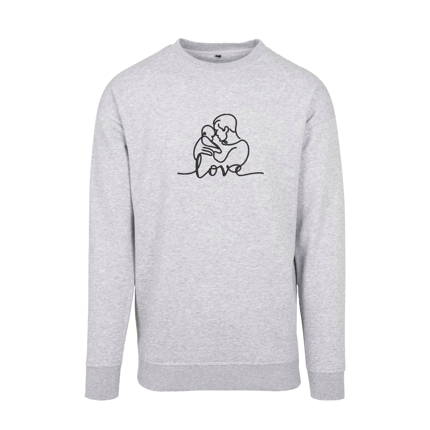 Bluza bez kaptura z haftem "Love" – Tata z dzieckiem | Minimalistyczny line art Haft z radości