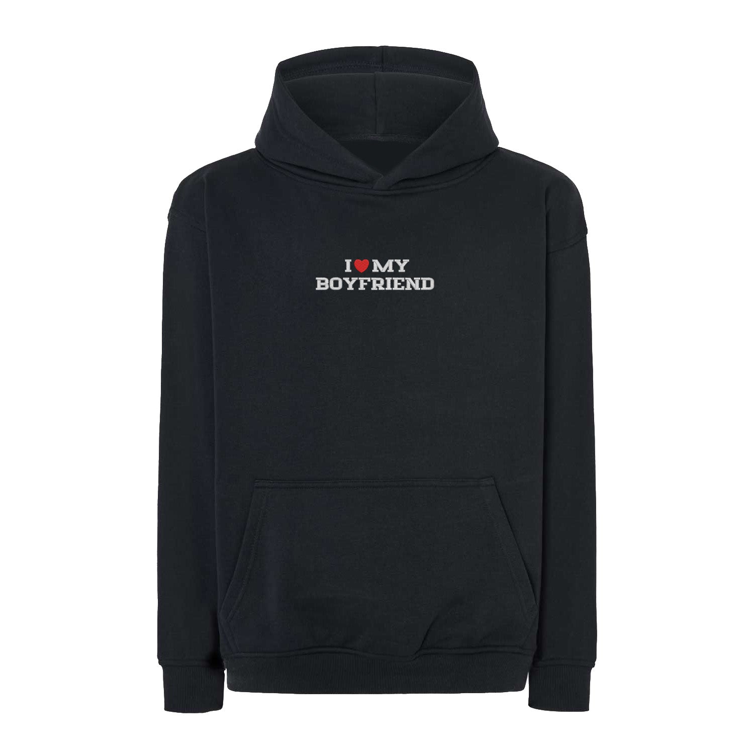 Bluza I LOVE MY BOYFRIEND z haftem – z kapturem, bez kaptura lub oversize Haft z radości - nadruki i haft na odzieży Warszawa
