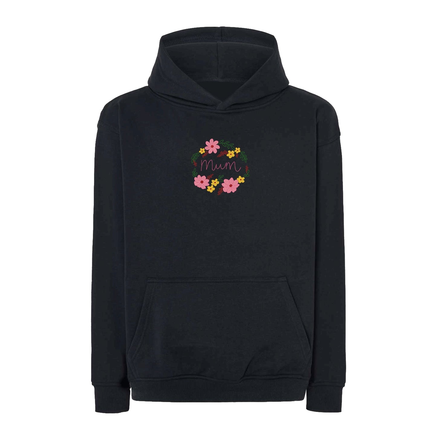 Bluza haftowana „Mom Flower Wreath” – klasyczna, oversize, z kapturem lub bez Haft z radości - nadruki i haft na odzieży Warszawa