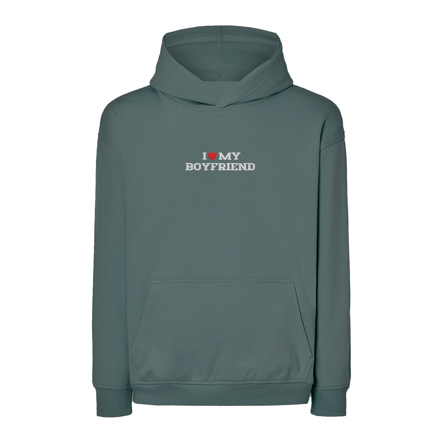 Bluza I LOVE MY BOYFRIEND z haftem – z kapturem, bez kaptura lub oversize Haft z radości - nadruki i haft na odzieży Warszawa