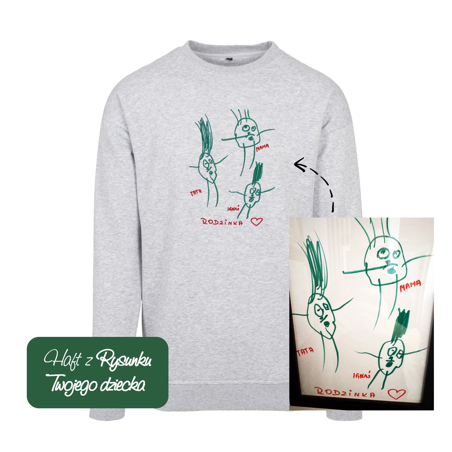 Bluza z haftem z rysunku Twojego dziecka – personalizowana odzież Haft z radości - nadruki i haft na odzieży Warszawa