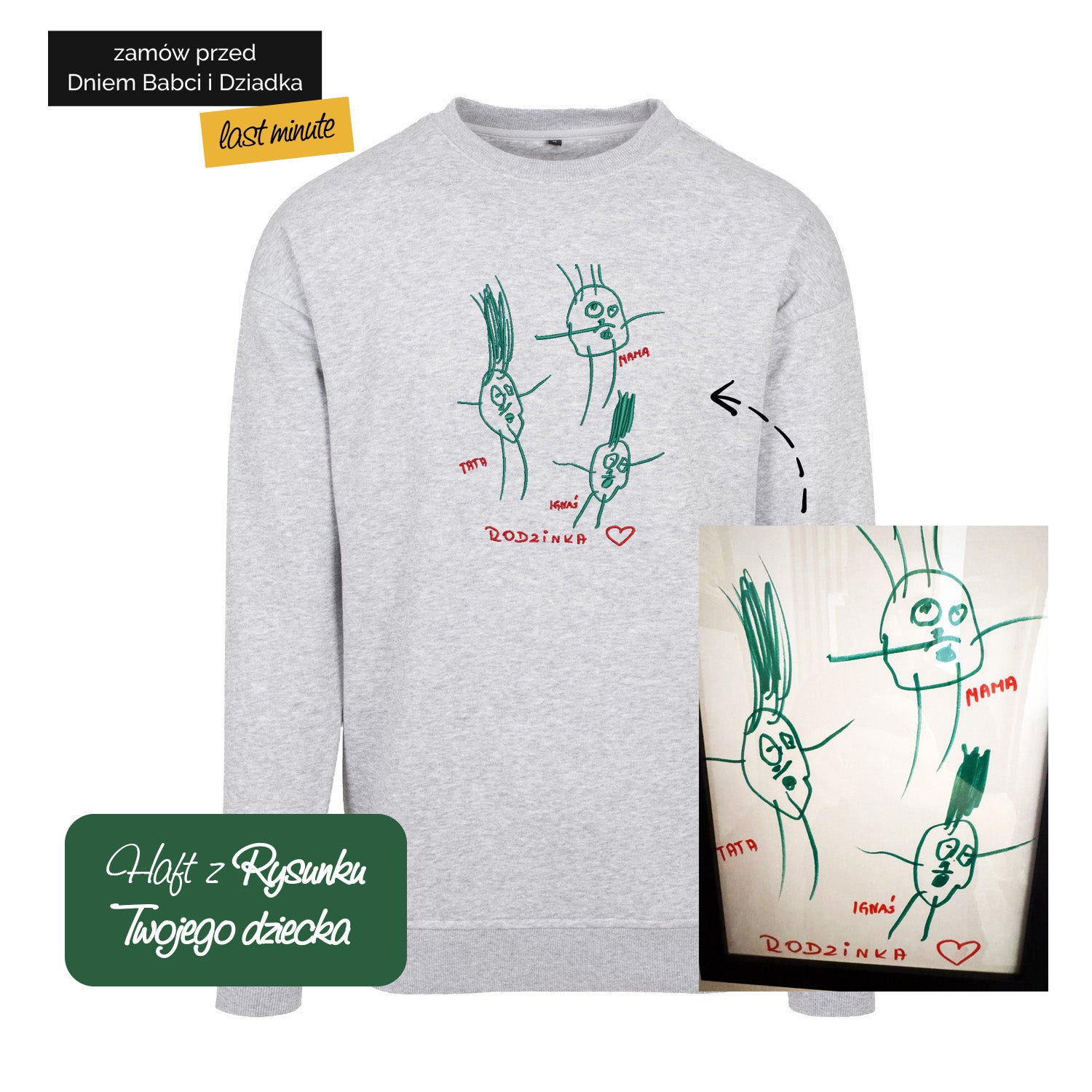 Bluza z haftem z rysunku Twojego dziecka – personalizowana odzież Haft z radości - nadruki i haft na odzieży Warszawa