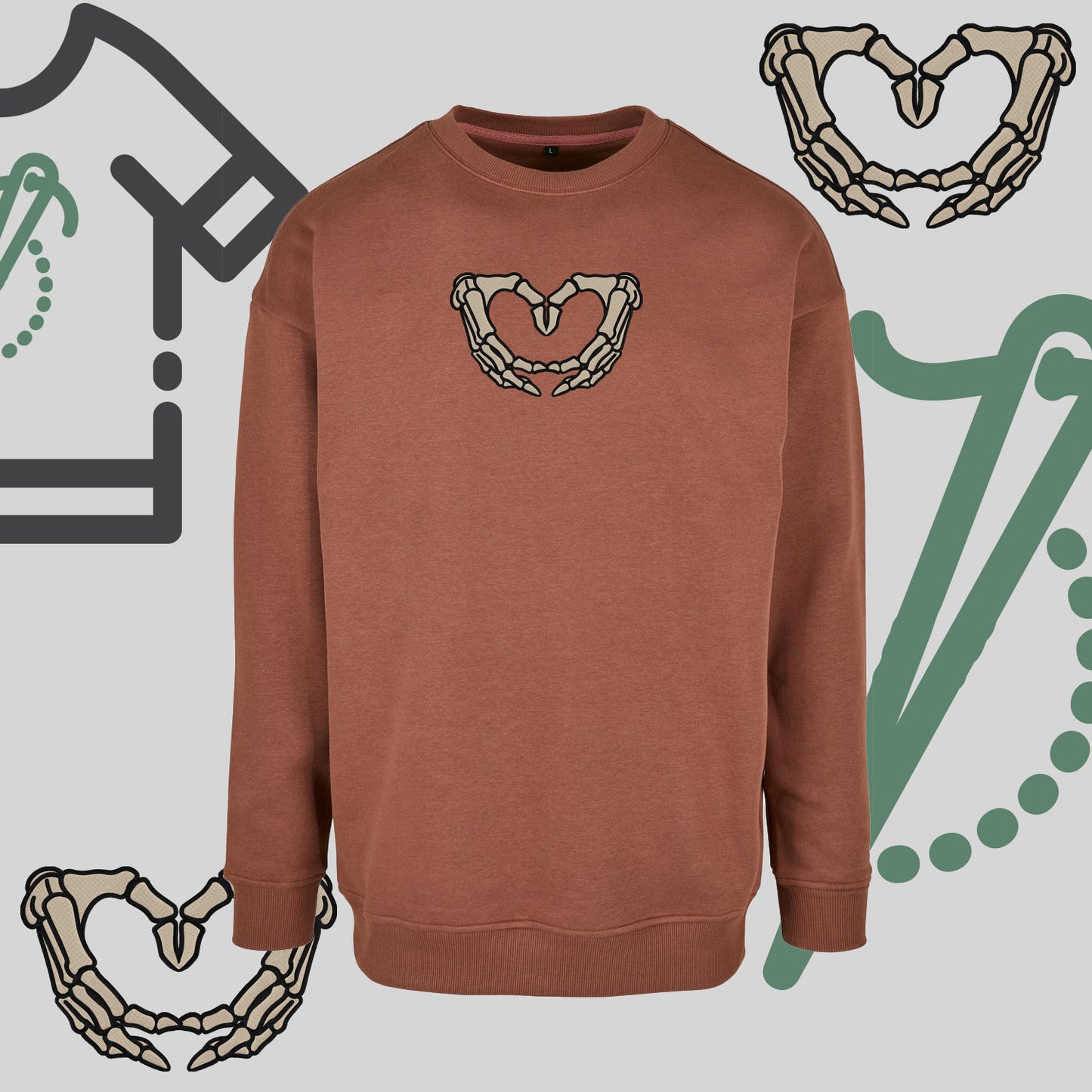 Bluza bez kaptura "Szkieletowe sere" – haft komputerowy, styl z przesłaniem