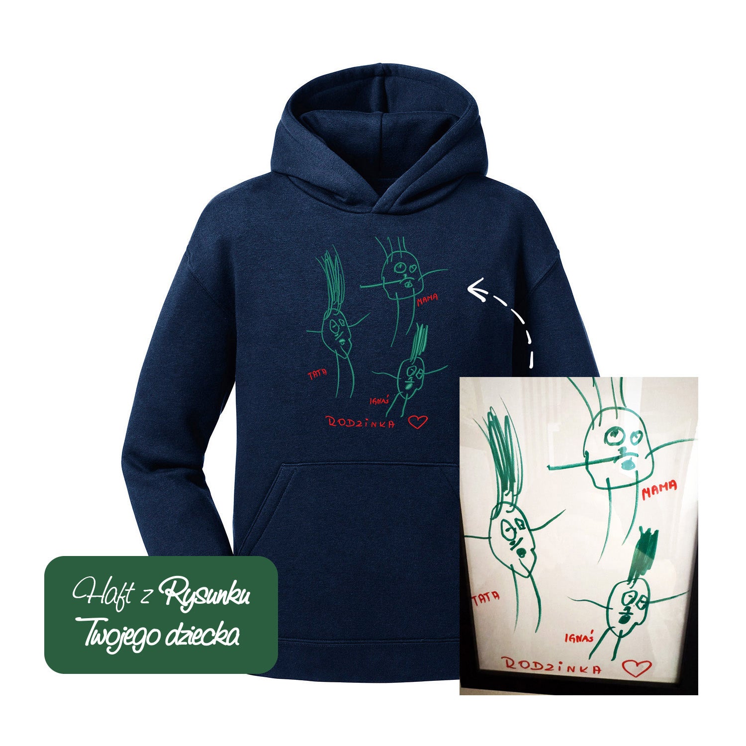 Dziecięca bluza z haftem z rysunku dziecka – personalizowana Haft z radości - nadruki i haft na odzieży Warszawa