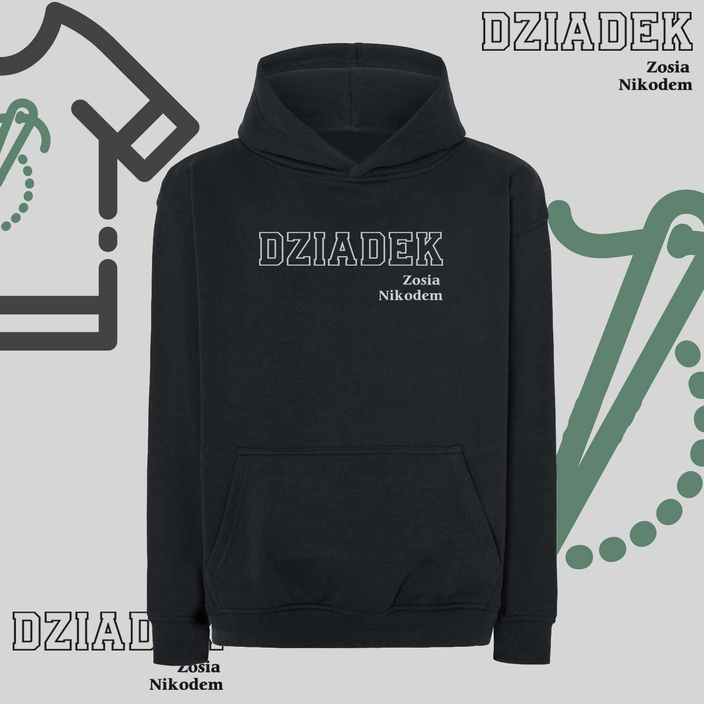Bluza oversize z kapturem "DZIADEK" kontur + imiona wnucząt, idealny prezent na dzień Dziadka