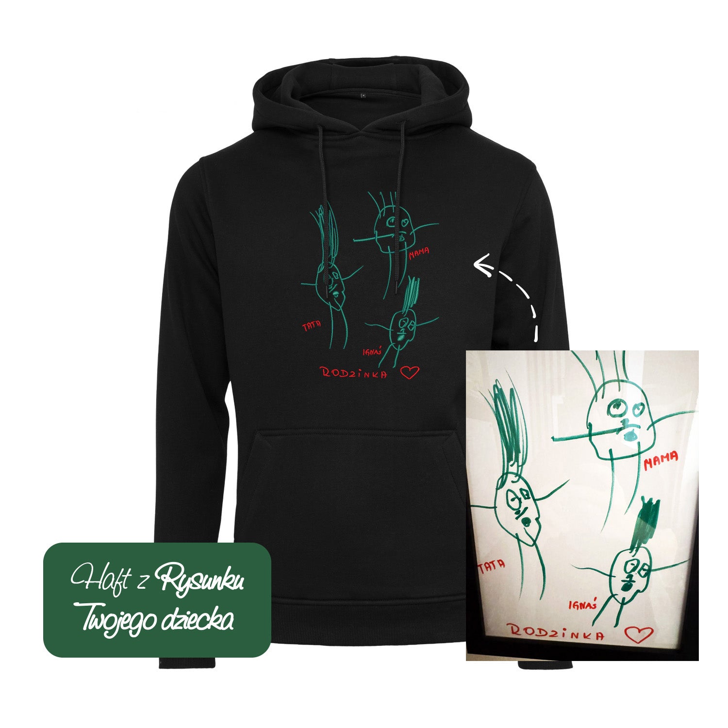 Bluza z haftem z rysunku Twojego dziecka – personalizowana odzież Haft z radości - nadruki i haft na odzieży Warszawa