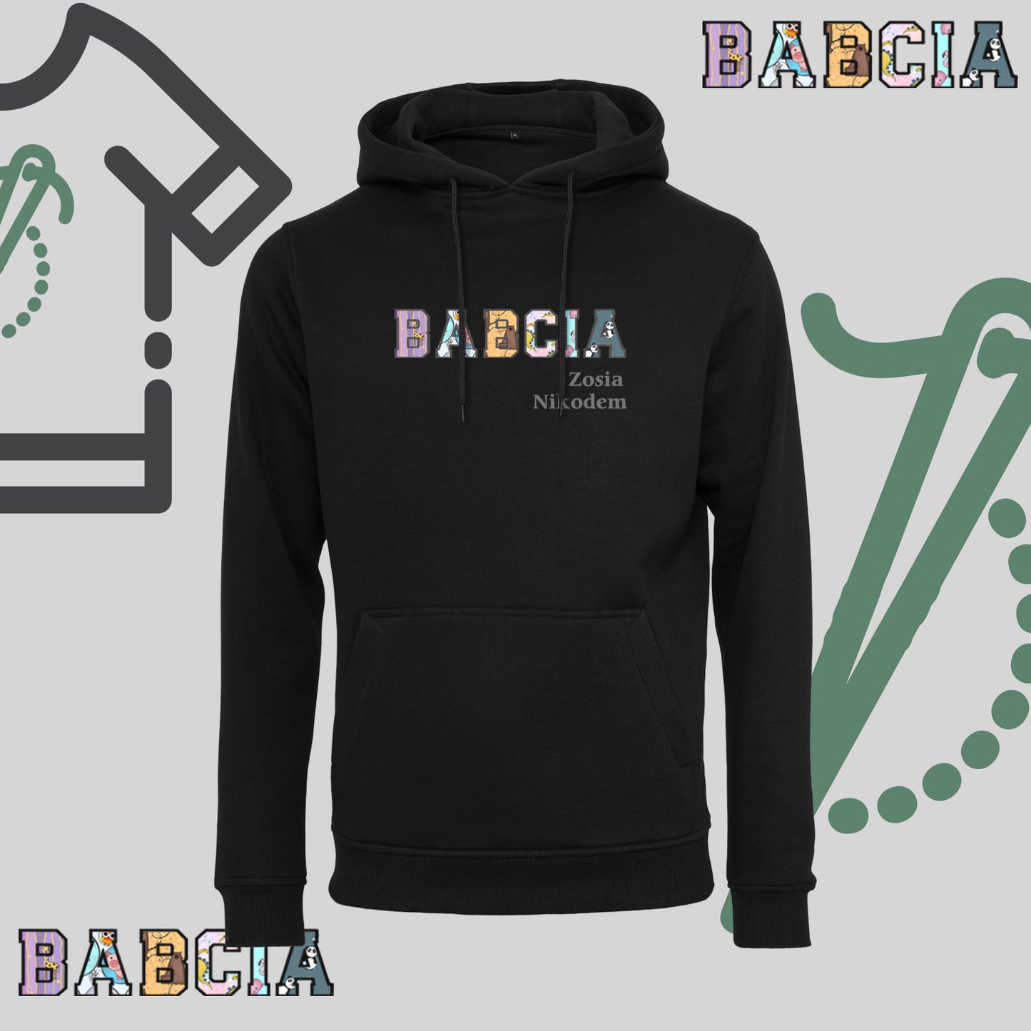 Bluza z kapturem "BABCIA" PATCHWORK+IMIONA WNUCZĄT idealny prezent na dzień Babci