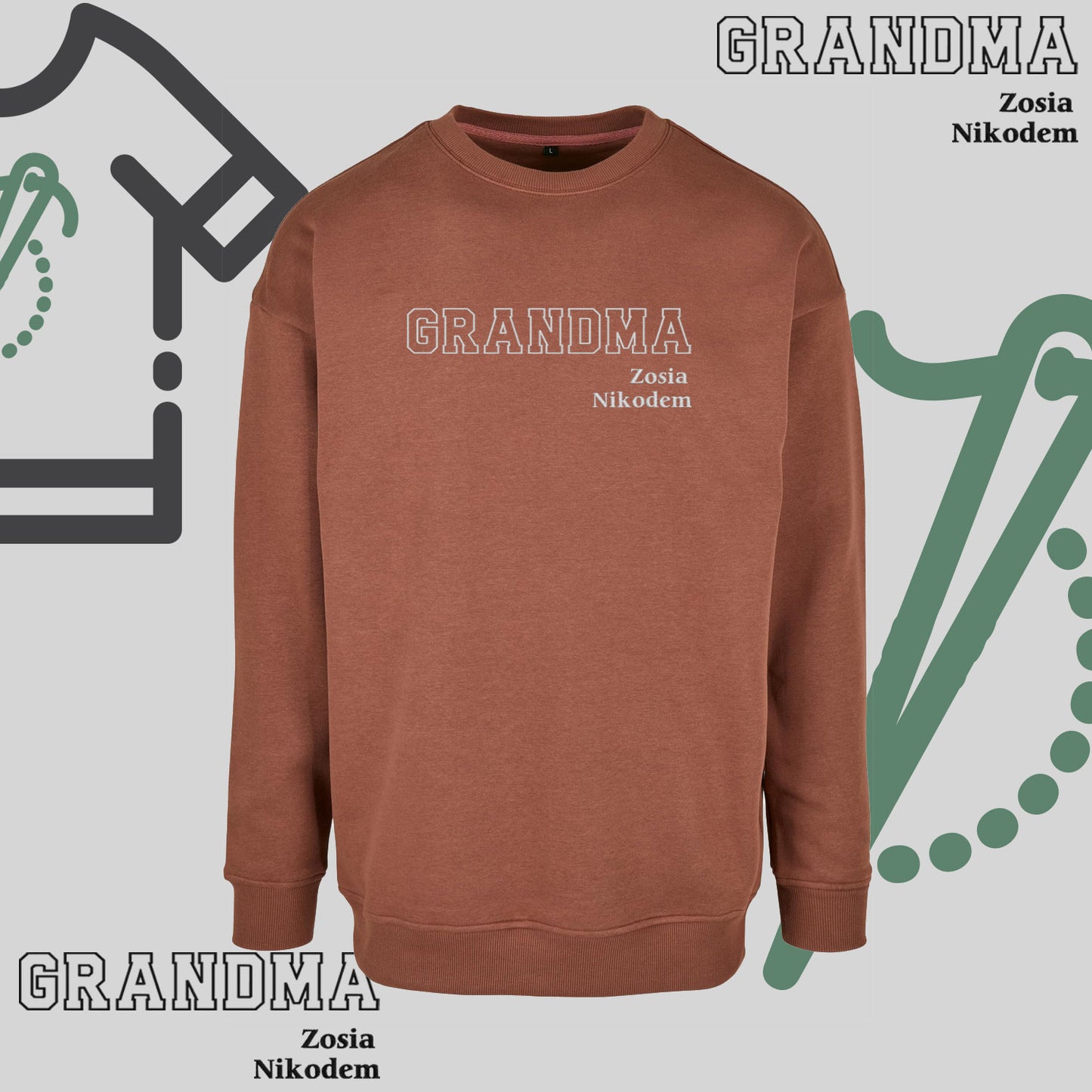 Bluza bez kaptura "GRANDMA KONTUR+IMIONA WNUCZĄT" idealny prezent na Dzień Babci