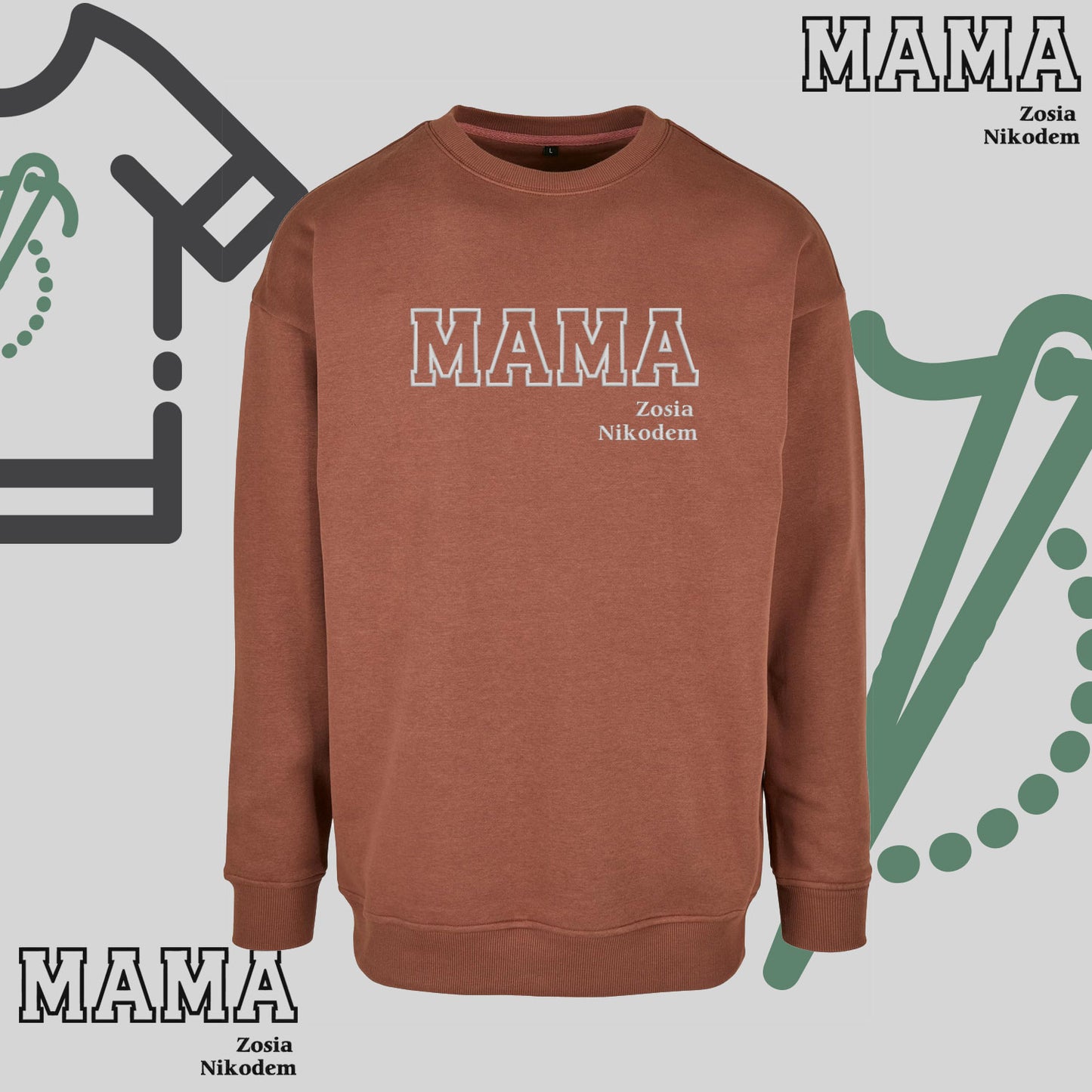 Bluza bez kaptura "MAMA KONTUR+IMIONA DZIECI" idealny prezent na Dzień Babci