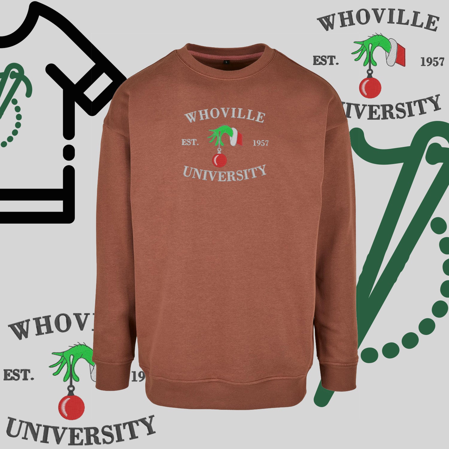 Bluza bez kaptura "Grinch University" – haft komputerowy, styl z pozytywnym przekazem