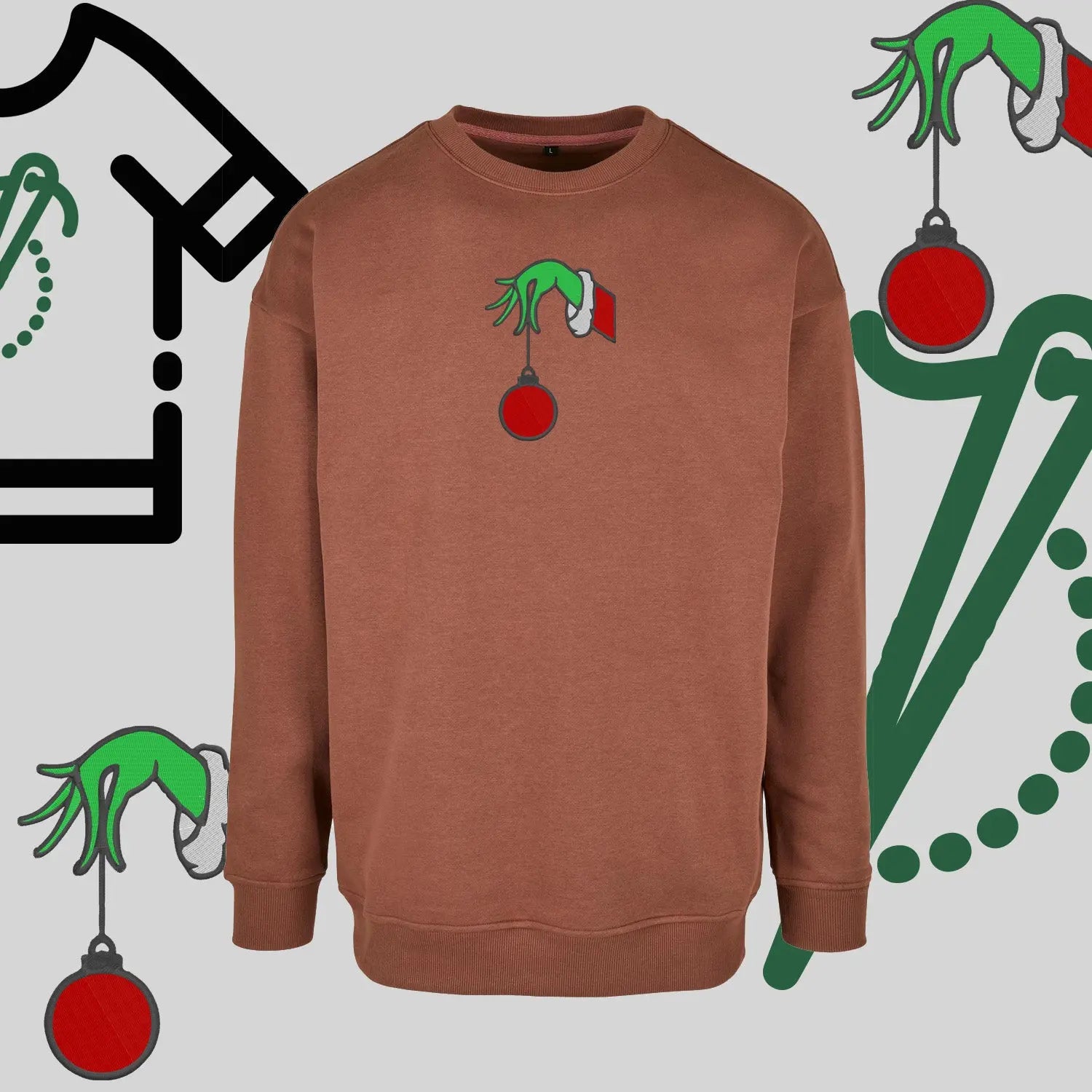 Bluza bez kaptura "Grinch Bombka" – haft komputerowy, styl z pozytywnym przekazem Haft z radości