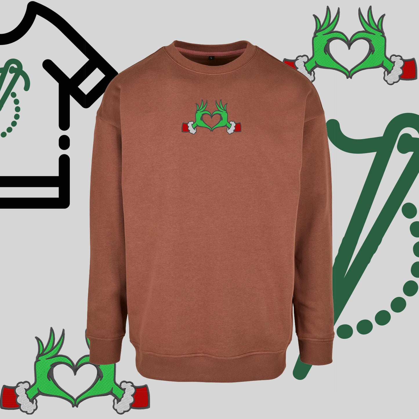 Bluza bez kaptura "Grinch Serce" – haft komputerowy, styl z pozytywnym przekazem