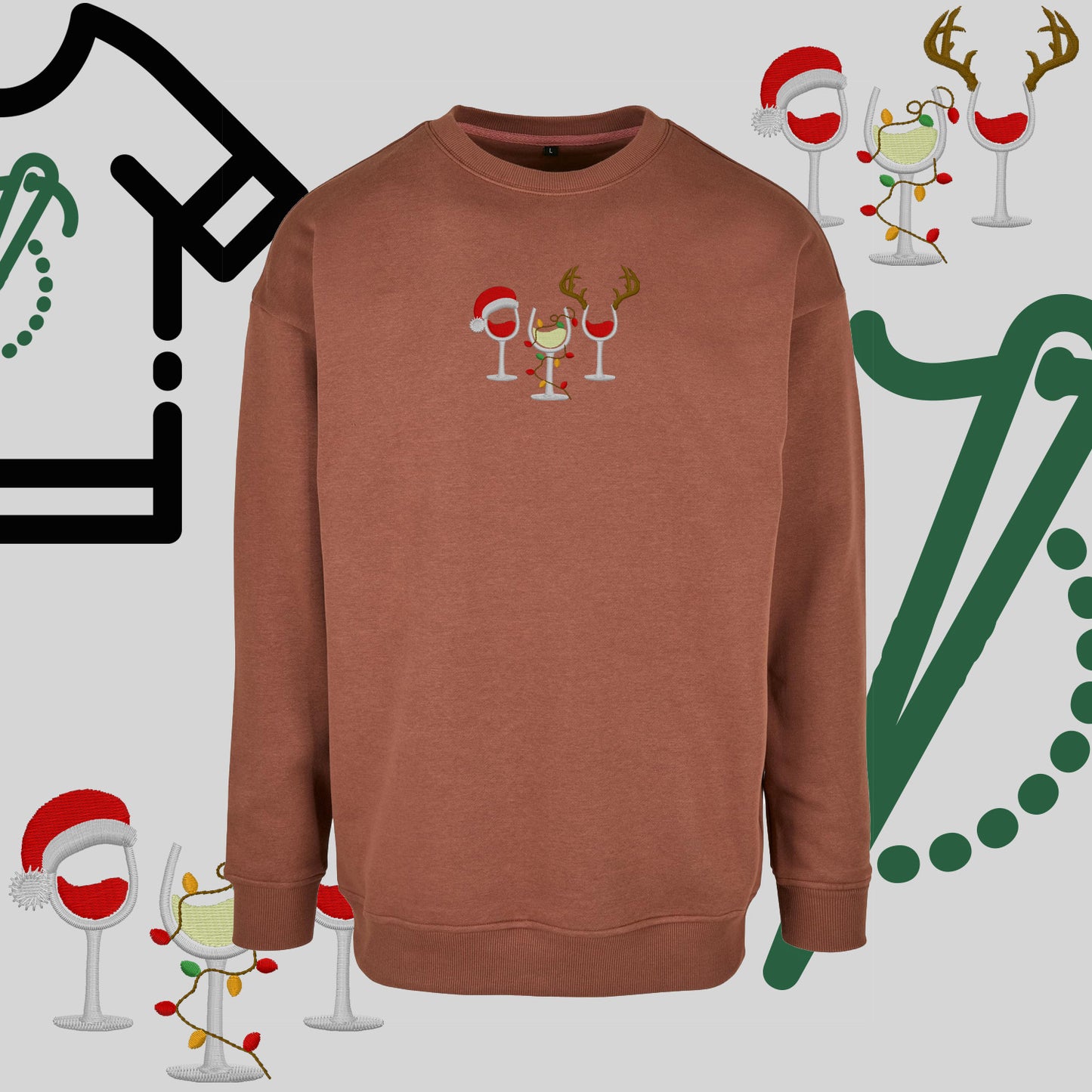 Bluza bez kaptura "Kieliszki Świąteczne" – haft komputerowy, styl z pozytywnym przekazem