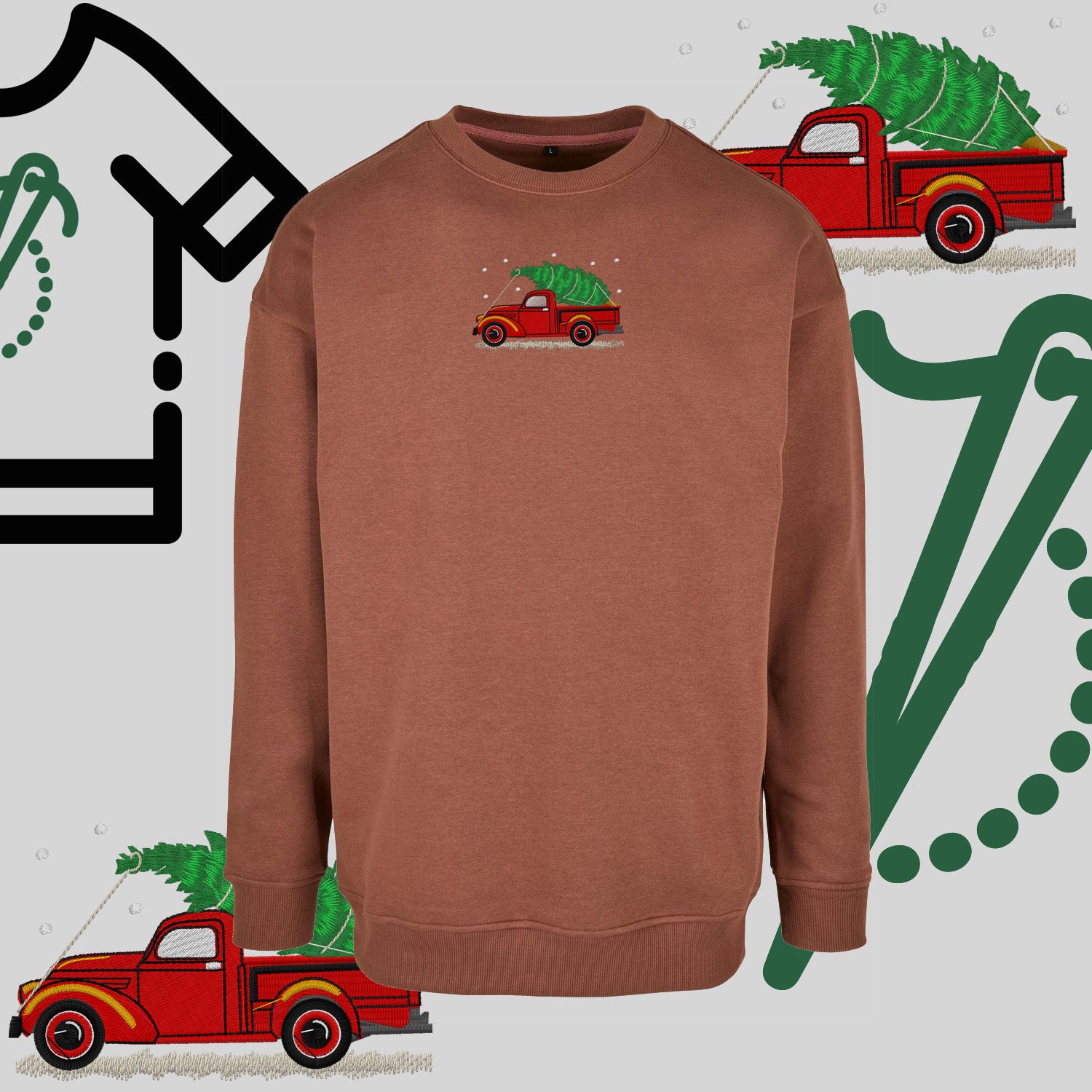 Bluza bez kaptura "Pickup z choinką" – haft komputerowy, styl z pozytywnym przekazem