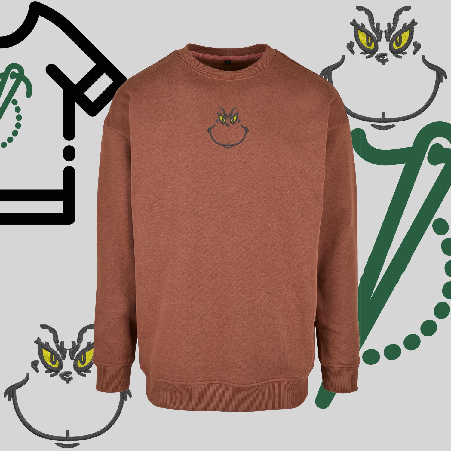 Bluza bez kaptura "Grinch" – haft komputerowy, styl z pozytywnym przekazem