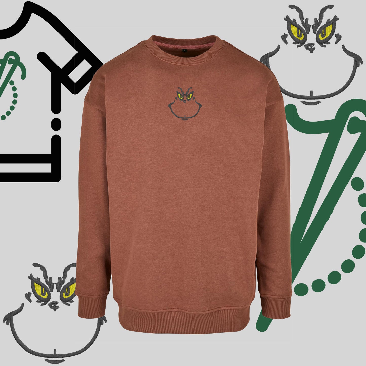 Bluza bez kaptura "Grinch" – haft komputerowy, styl z pozytywnym przekazem