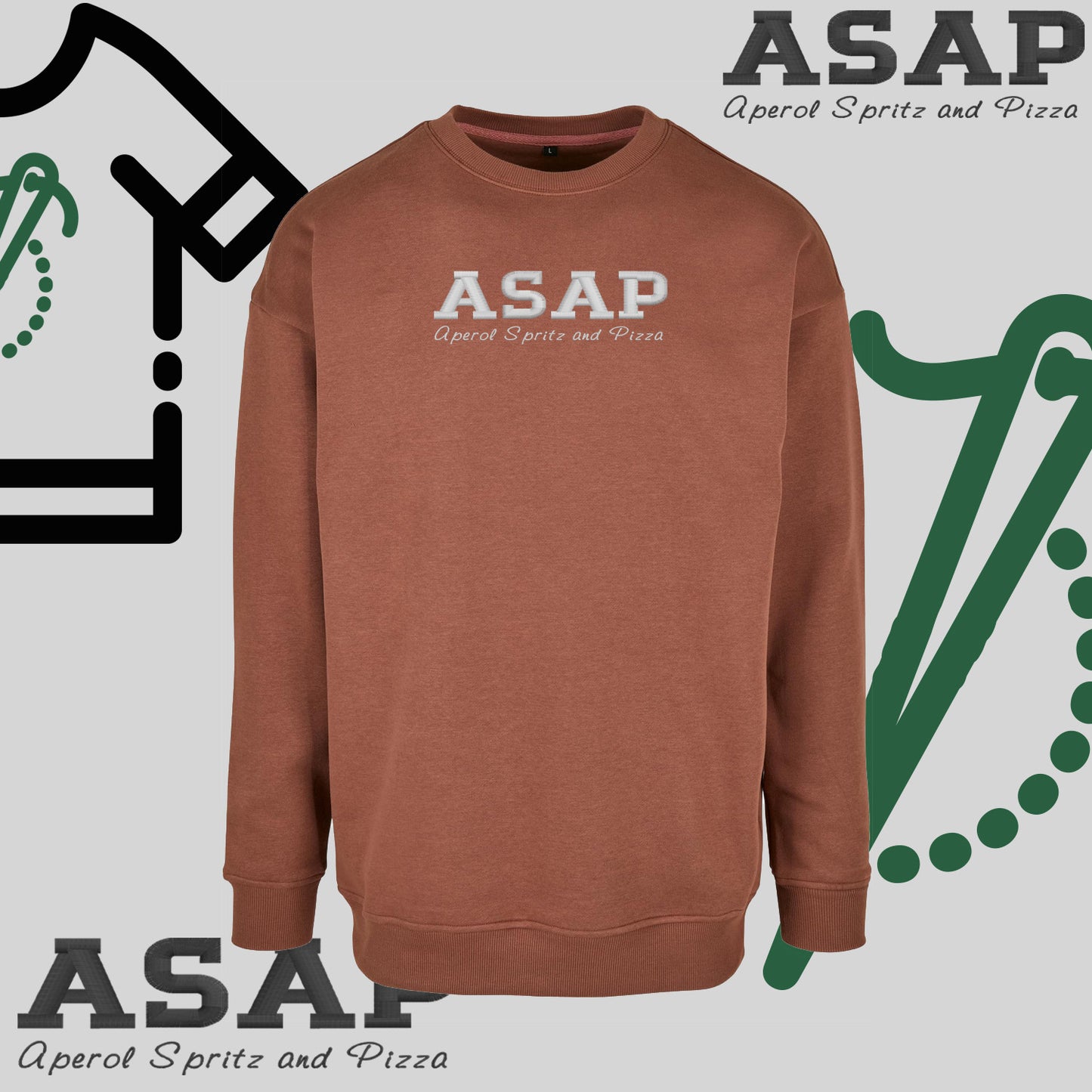 Bluza bez kaptura "ASAP – Aperol Spritz and Pizza" – haft, włoski klimat
