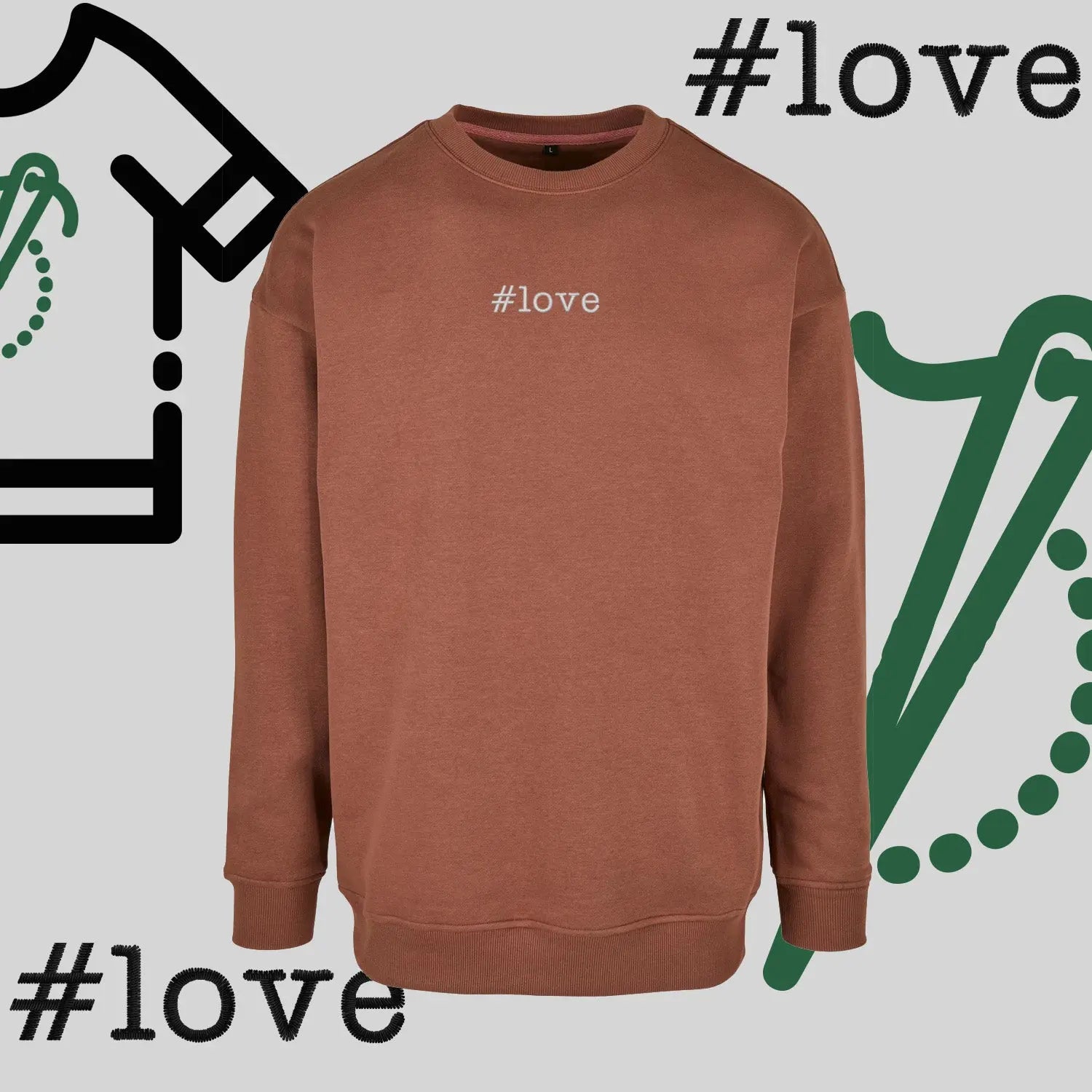 Bluza bez kaptura "#love" – haft komputerowy, styl z pozytywnym przekazem Haft z radości