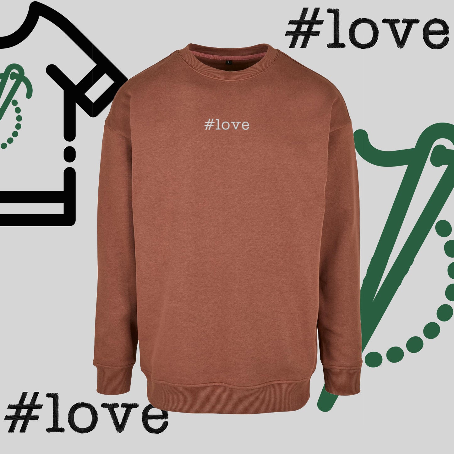 Bluza bez kaptura "#love" – haft komputerowy, styl z pozytywnym przekazem