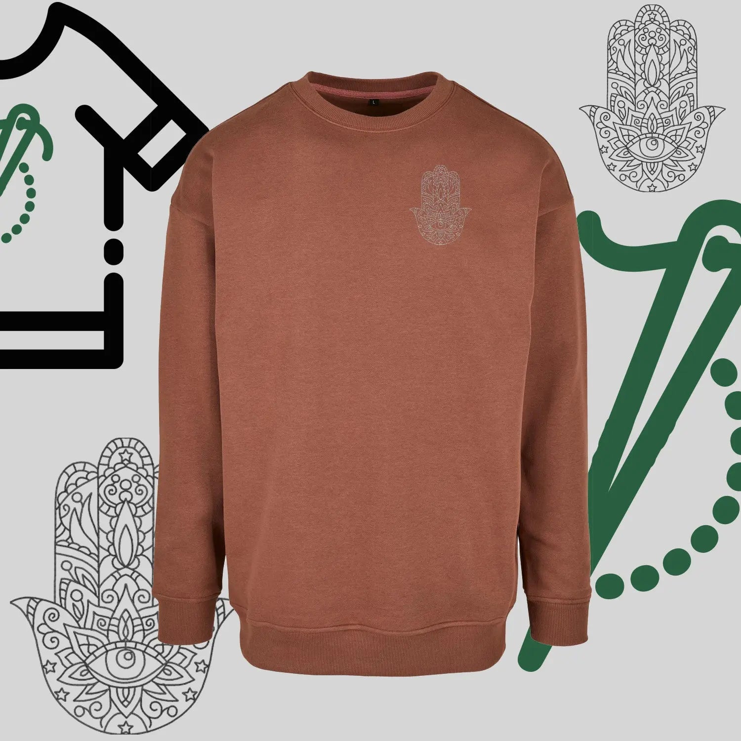 Bluza bez kaptura "Hamsa" – haft komputerowy, symbol ochrony i stylu Haft z radości
