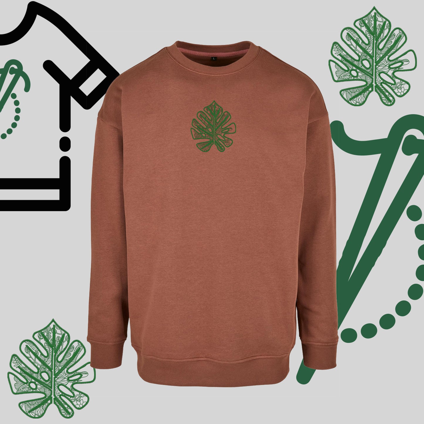 Bluza bez kaptura "Liść Monstery" – haft komputerowy, styl urban jungle