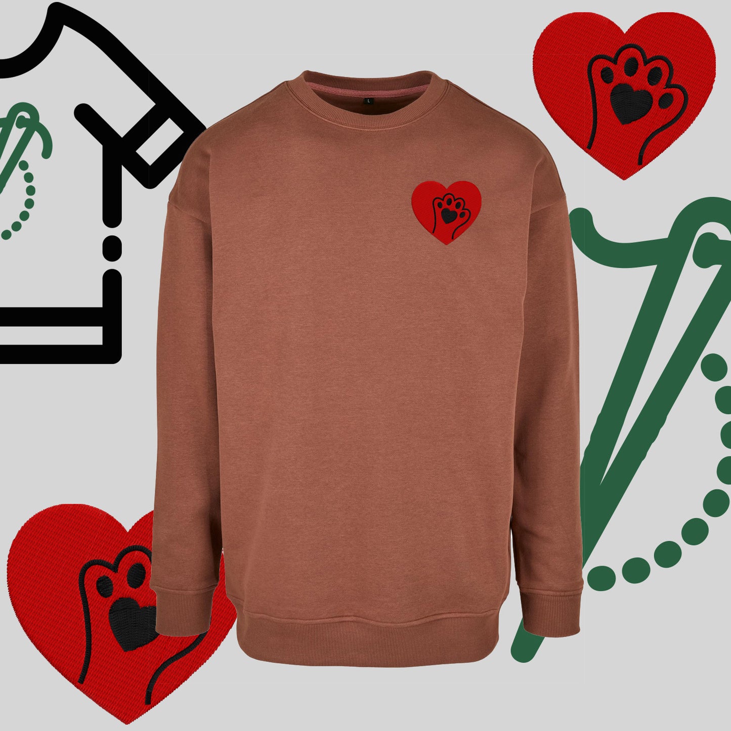 Bluza bez kaptura "Serce z łapką" – haft komputerowy, styl dla miłośników zwierząt