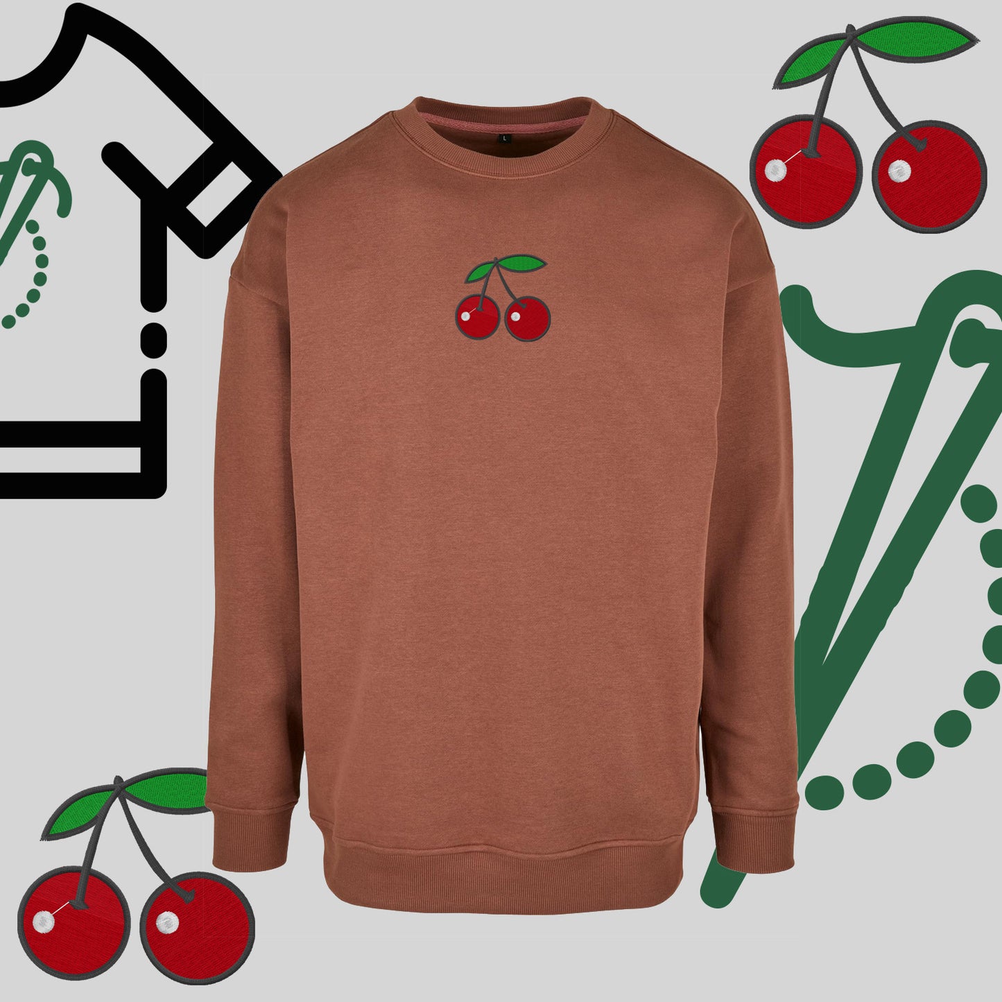 Bluza bez kaptura "Wisienki" – haft komputerowy, styl z urokiem