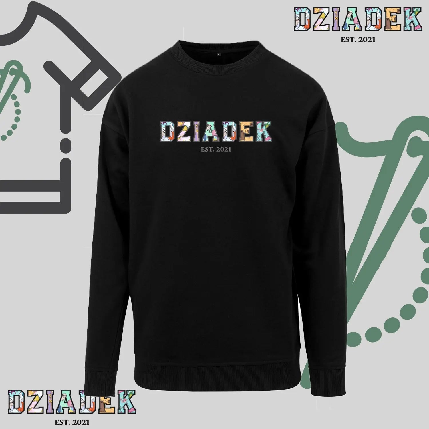 Bluza bez kaptura "DZIADEK PATCHWORK+EST" idealny prezent na Dzień Dziadka Haft z radości