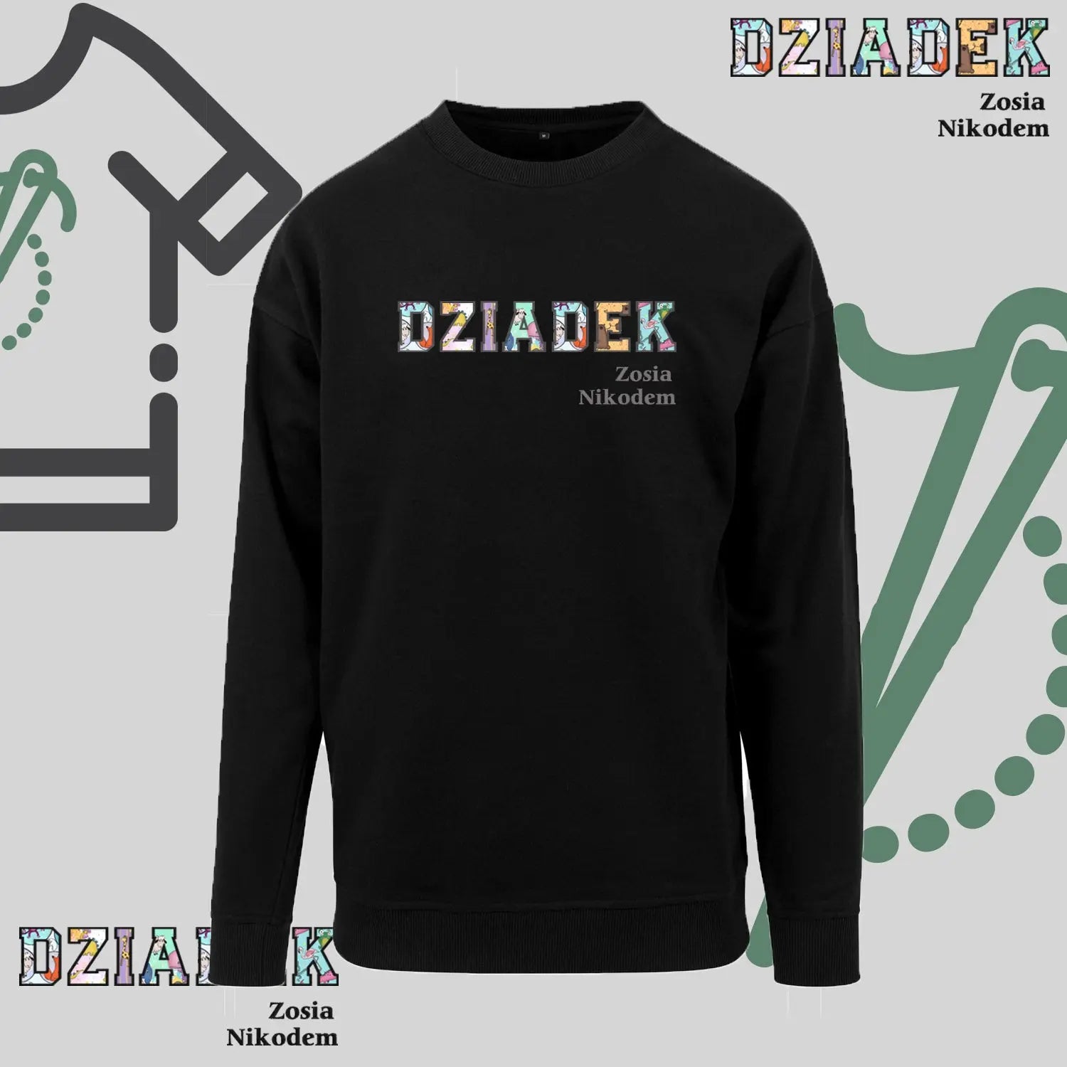 Bluza bez kaptura "DZIADEK PATCHWORK+IMIONA WNUCZĄT" idealny prezent na Dzień Dziadka Haft z radości