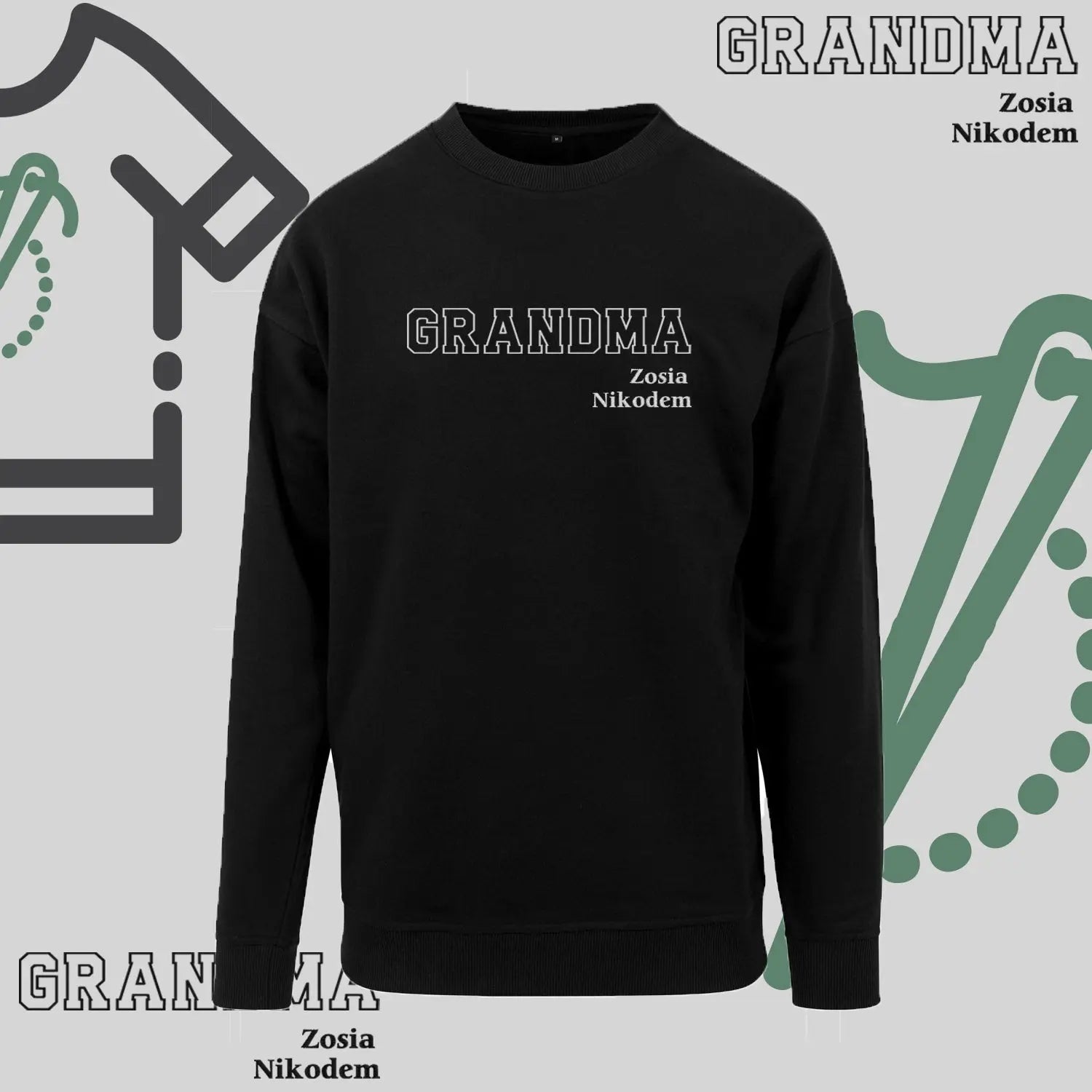Bluza bez kaptura "GRANDMA KONTUR+IMIONA WNUCZĄT" idealny prezent na Dzień Babci Haft z radości