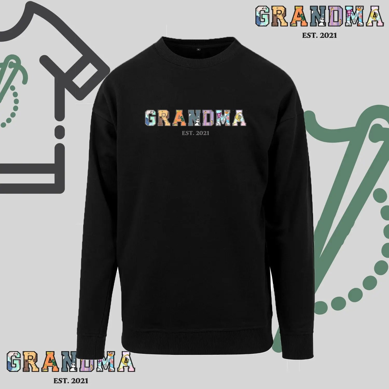 Bluza bez kaptura "GRANDMA PATCHWORK+EST" idealny prezent na Dzień Babci Haft z radości
