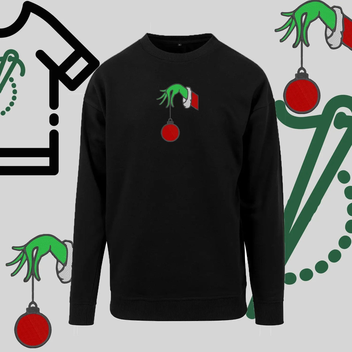 Bluza bez kaptura "Grinch Bombka" – haft komputerowy, styl z pozytywnym przekazem Haft z radości