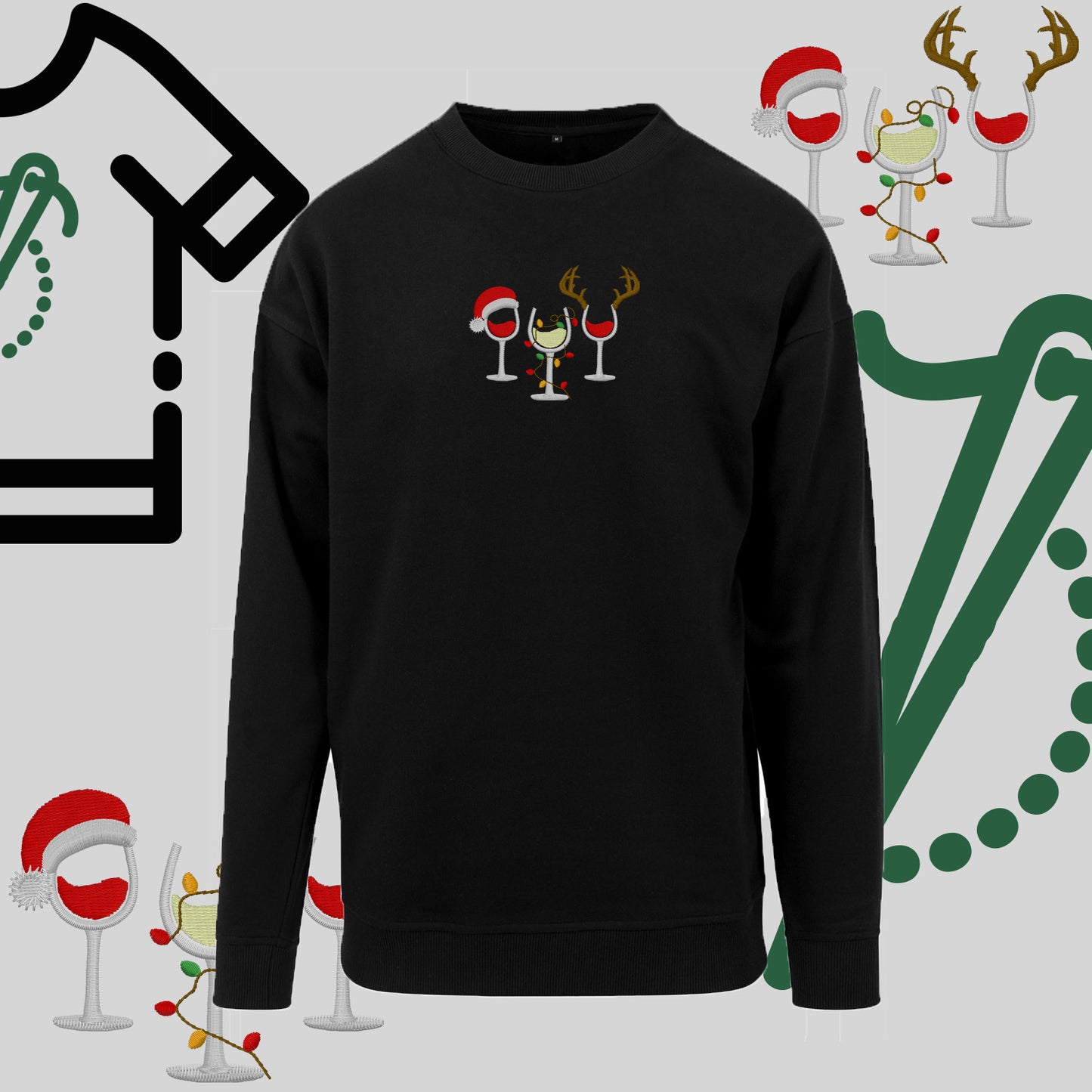 Bluza bez kaptura "Kieliszki Świąteczne" – haft komputerowy, styl z pozytywnym przekazem