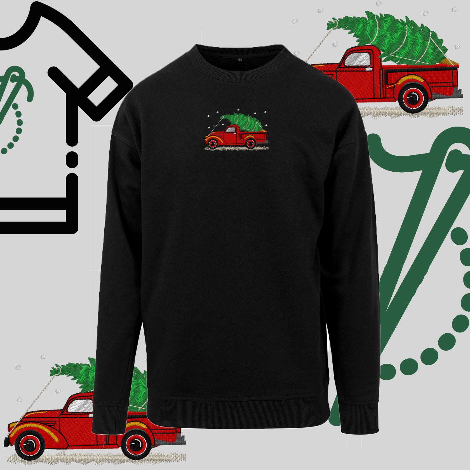 Bluza bez kaptura "Pickup z choinką" – haft komputerowy, styl z pozytywnym przekazem