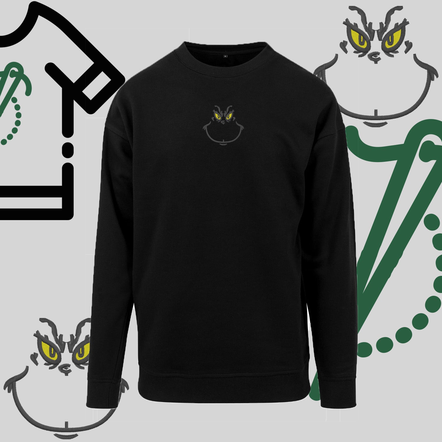 Bluza bez kaptura "Grinch" – haft komputerowy, styl z pozytywnym przekazem