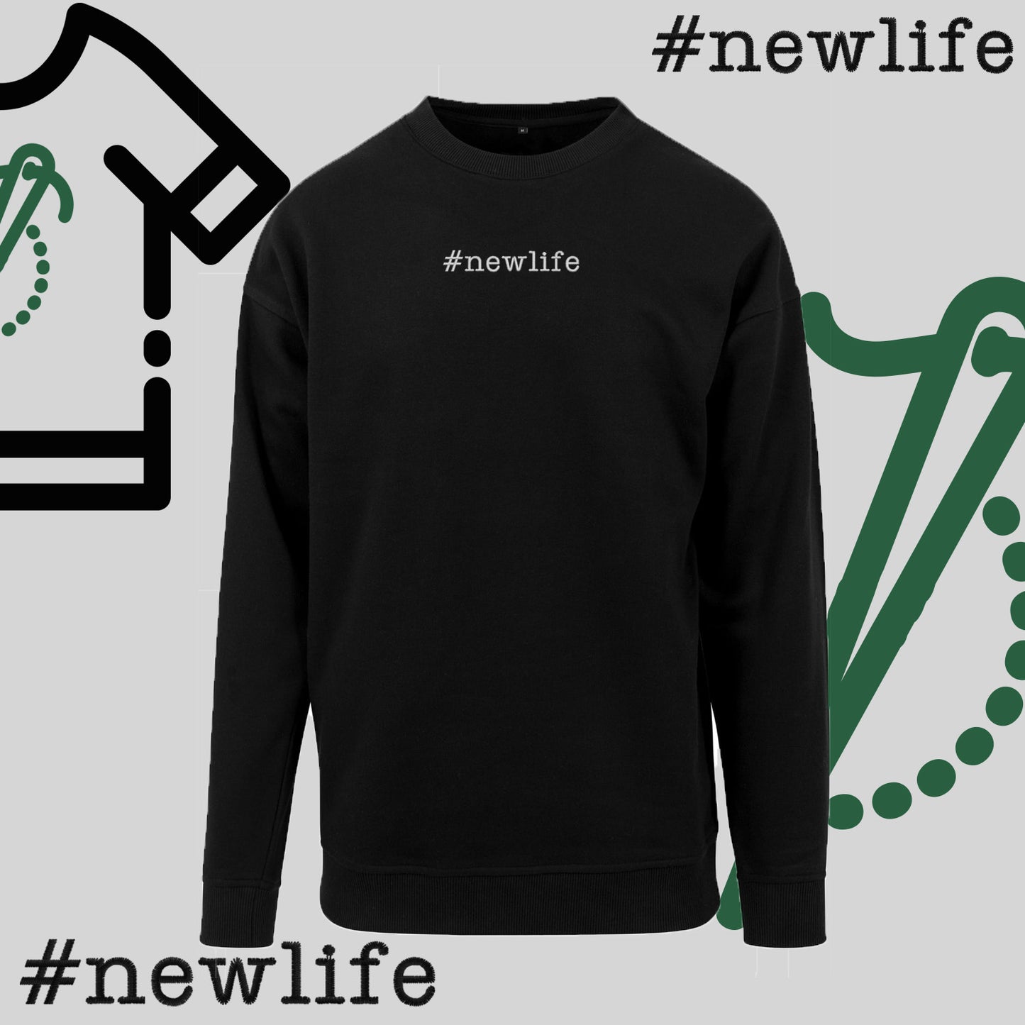 Bluza bez kaptura "#newlife" – haft komputerowy, inspiracja na nowy początek