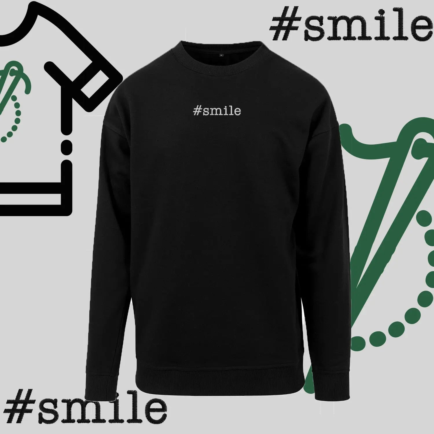 Bluza bez kaptura "#SMILE" – haft komputerowy, pozytywny styl na co dzień Haft z radości