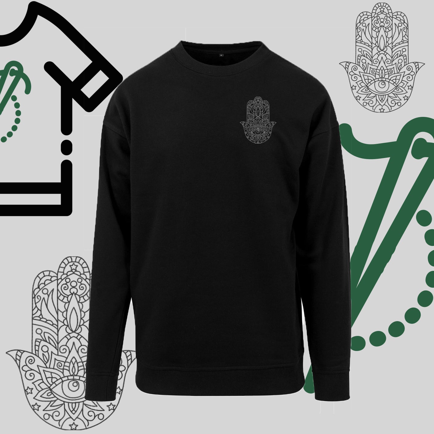 Bluza bez kaptura "Hamsa" – haft komputerowy, symbol ochrony i stylu