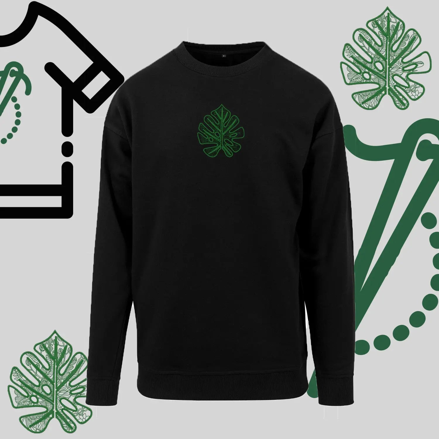 Bluza bez kaptura "Liść Monstery" – haft komputerowy, styl urban jungle Haft z radości