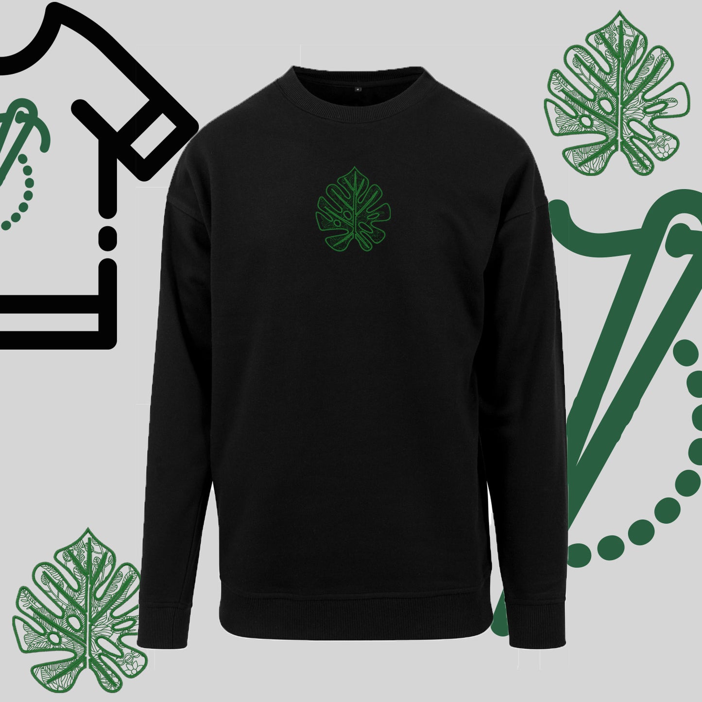 Bluza bez kaptura "Liść Monstery" – haft komputerowy, styl urban jungle