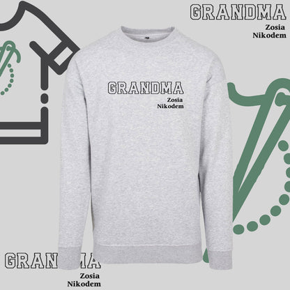 Bluza bez kaptura "GRANDMA KONTUR+IMIONA WNUCZĄT" idealny prezent na Dzień Babci