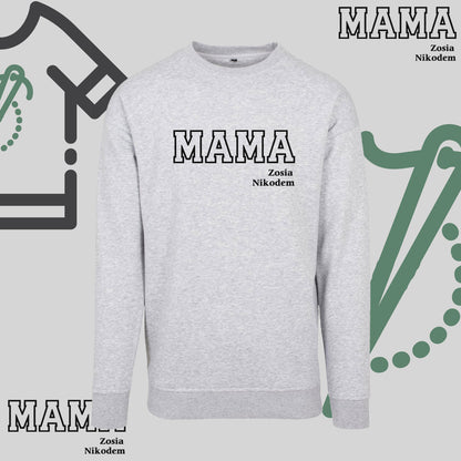 Bluza bez kaptura "MAMA KONTUR+IMIONA DZIECI" idealny prezent na Dzień Babci