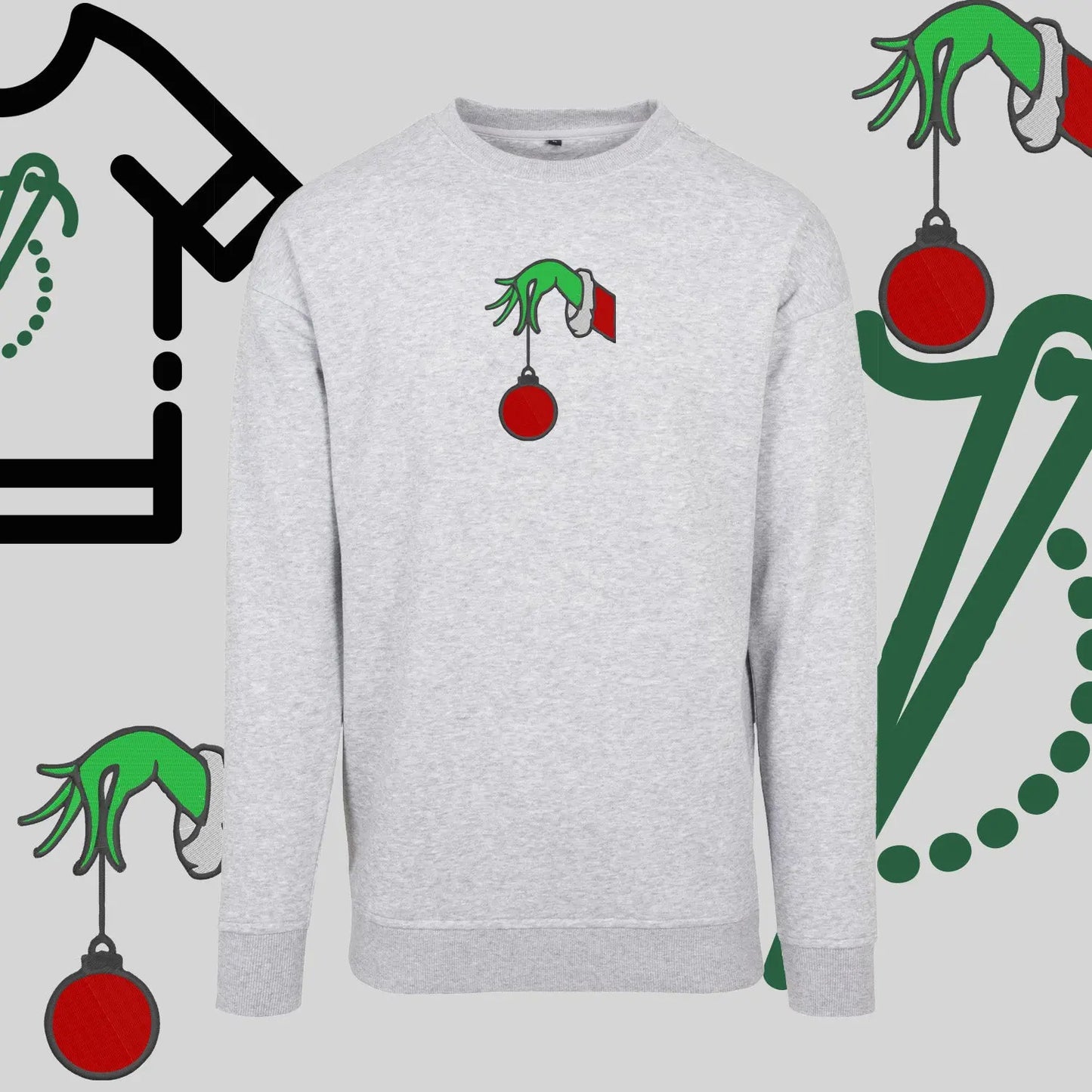 Bluza bez kaptura "Grinch Bombka" – haft komputerowy, styl z pozytywnym przekazem Haft z radości