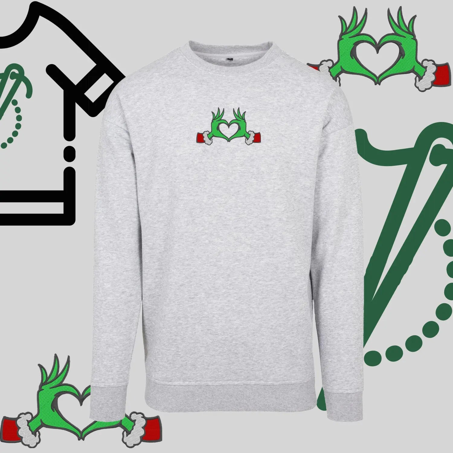 Bluza bez kaptura "Grinch Serce" – haft komputerowy, styl z pozytywnym przekazem Haft z radości