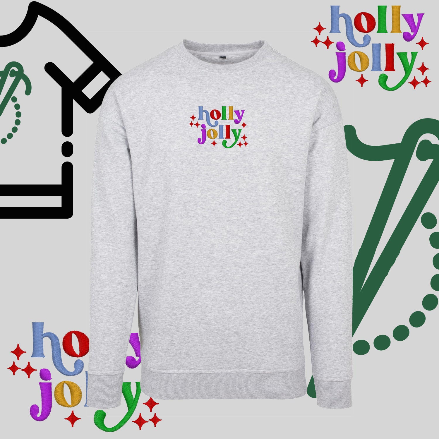 Bluza bez kaptura "Holly Jolly" – haft komputerowy, styl z pozytywnym przekazem